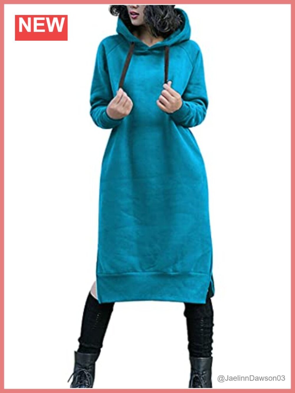 Plus Size Fleece Hoodie Dress Pullover Long Sleeve Cotton Blend Drawstring